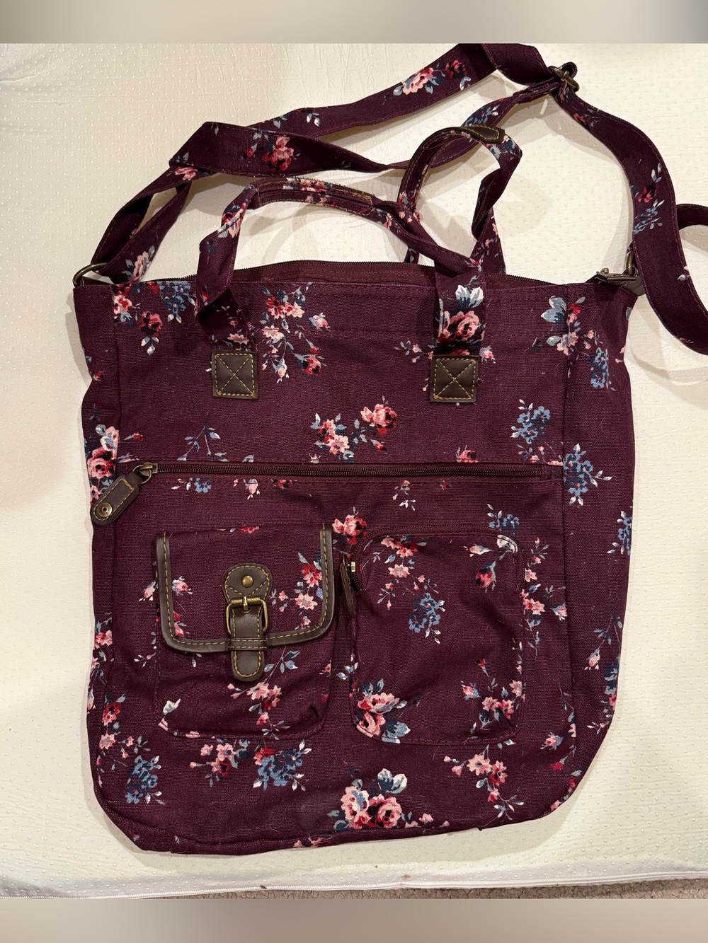 Floral Crossbody Tote Bag - Plum